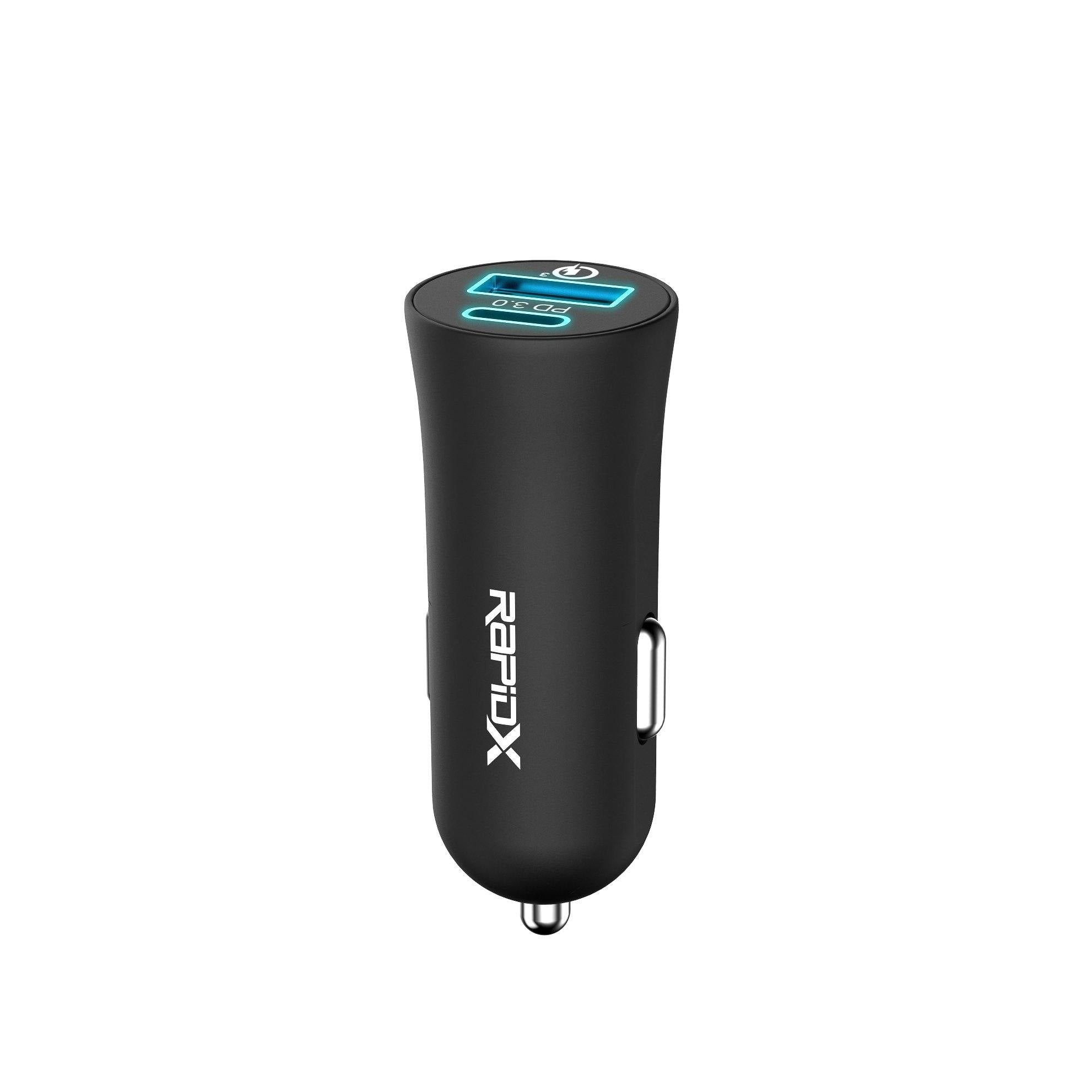 X2PD Compact & Fast Dual Car Charger with 30W USB-C PD - Black - RapidX
