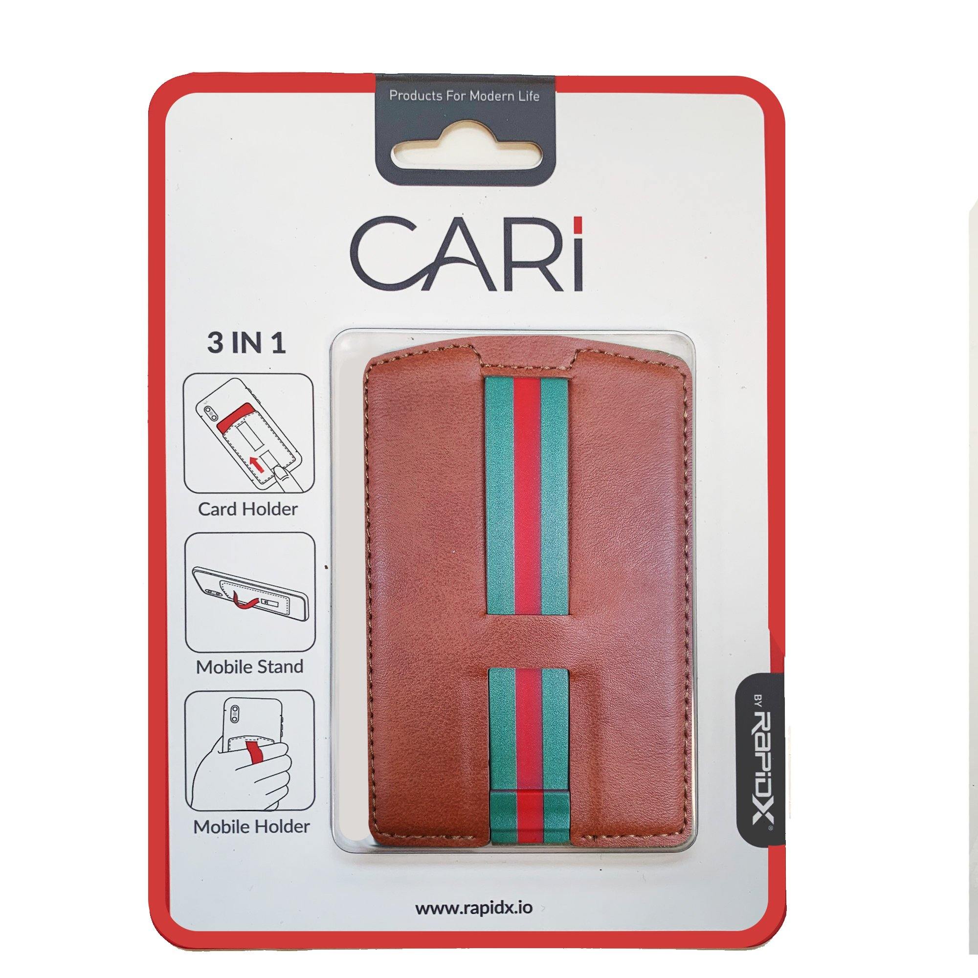 CARI Universal 3 in 1 Phone Wallet with Card Holder, Stand, and Strap - Brown - RapidX