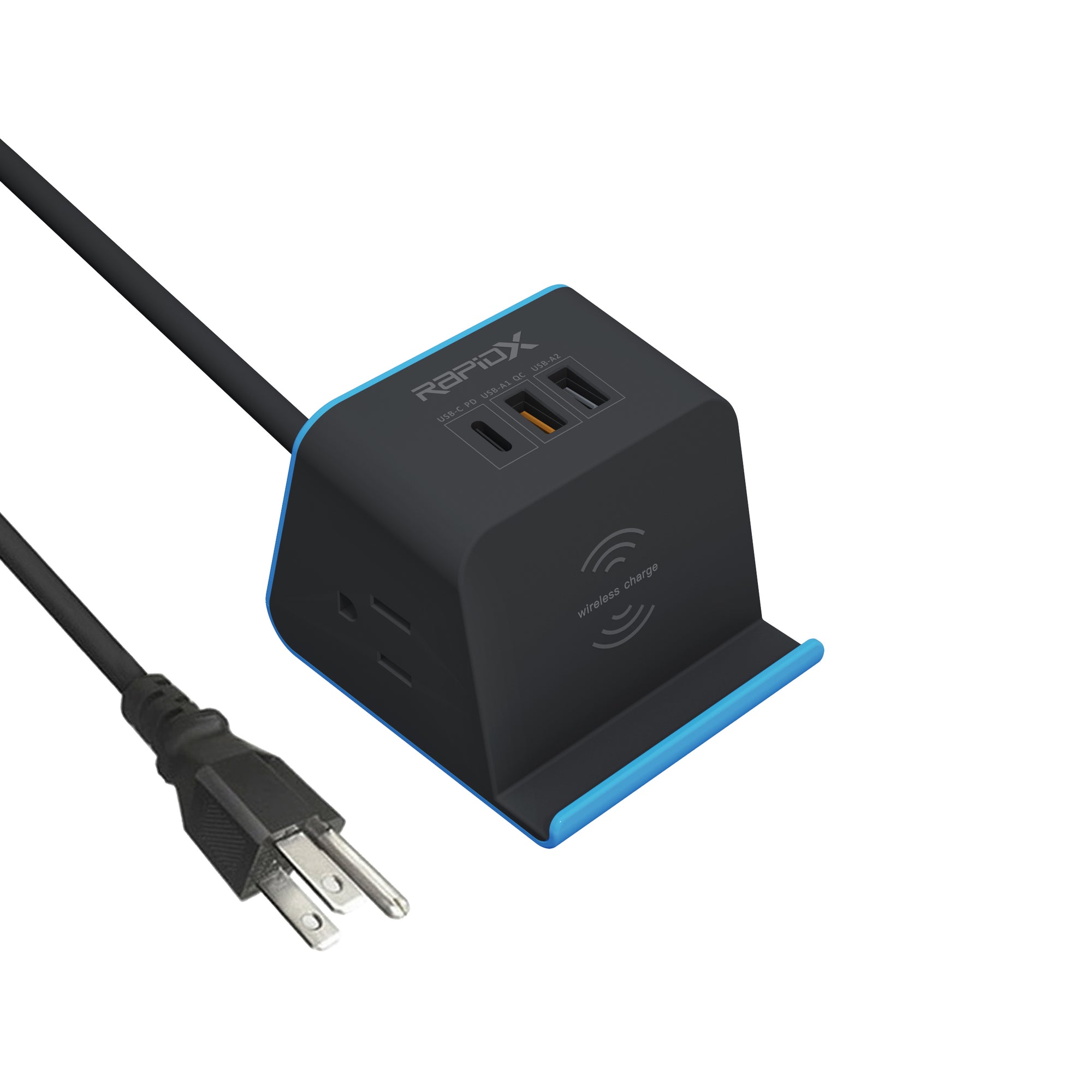 MyDesktop Pro 60W 3 USB Ports and 2 Power Outlets Power Station with Wireless Charging Stand for iPhone, Android, Tablets and Laptops