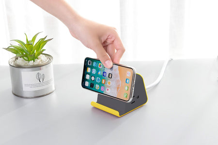 MyDesktop 29W Wireless Charging Stand with 3 USB Ports and 2 Power Outlets - Yellow - RapidX