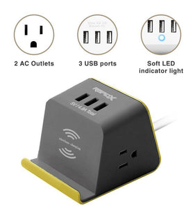 MyDesktop 29W Wireless Charging Stand with 3 USB Ports and 2 Power Outlets - Yellow - RapidX