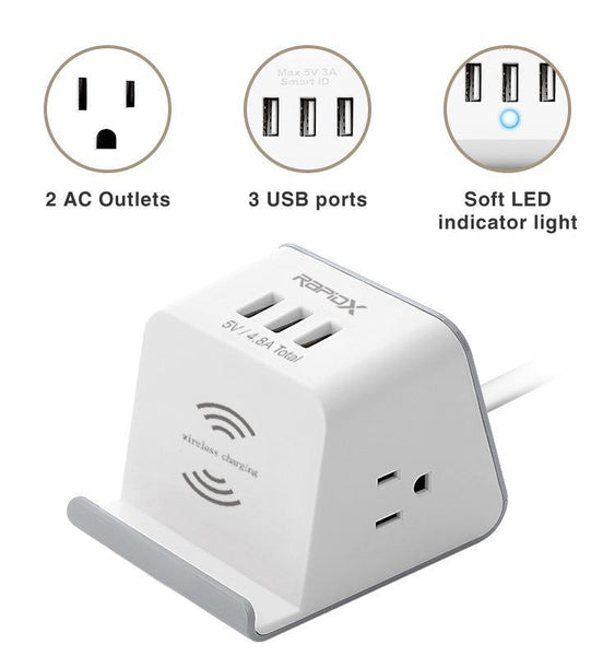 MyDesktop 29W Wireless Charging Stand with 3 USB Ports and 2 Power Out ...
