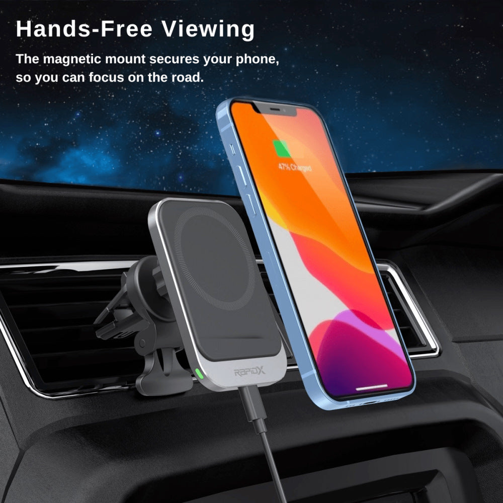 Magnetic Car Mount with 15W MagSafe Wireless Charging for