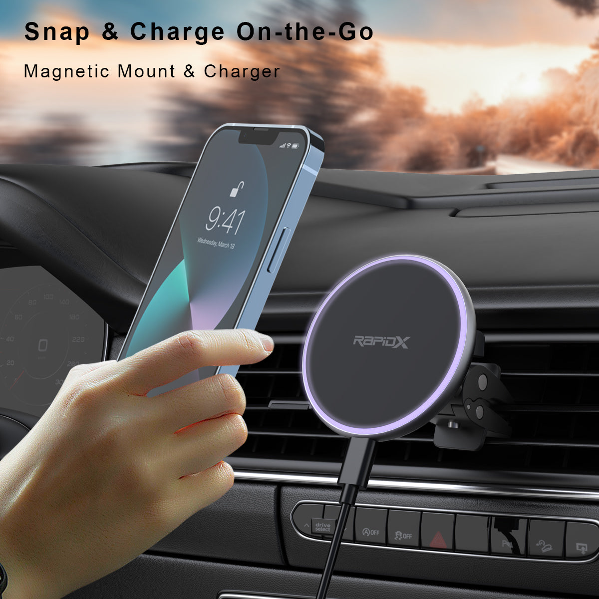 MW2 Car Vent Mount & Magnetic Wireless Charger for iPho - RapidX