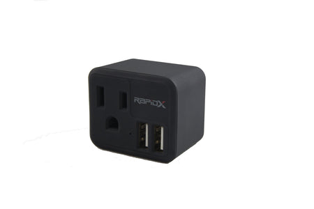 PowX-2 Wall Outlet with 2 USB Ports by RapidX Black - RapidX