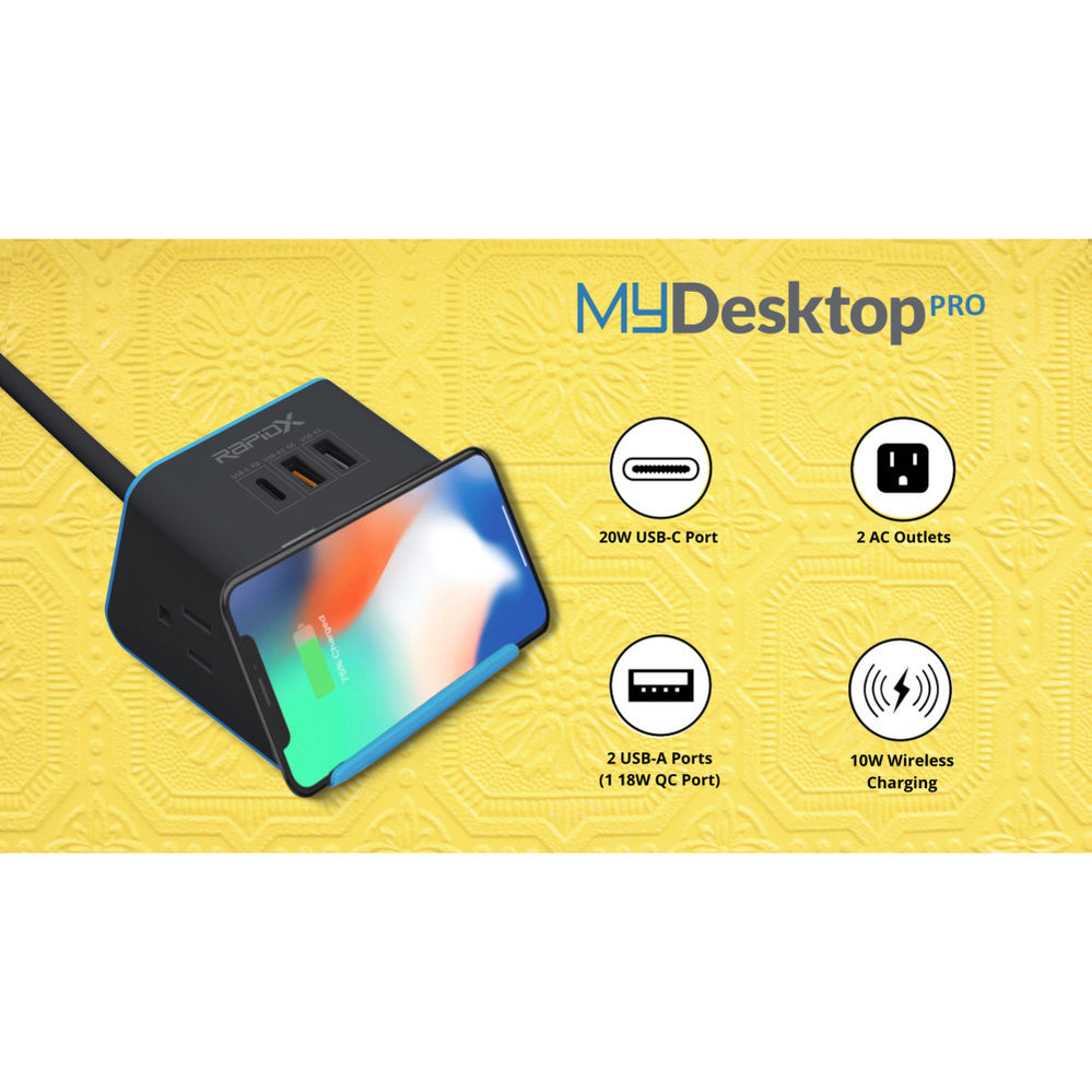 MyDesktop Pro 60W 3 USB Ports and 2 Power Outlets Power Station with W ...
