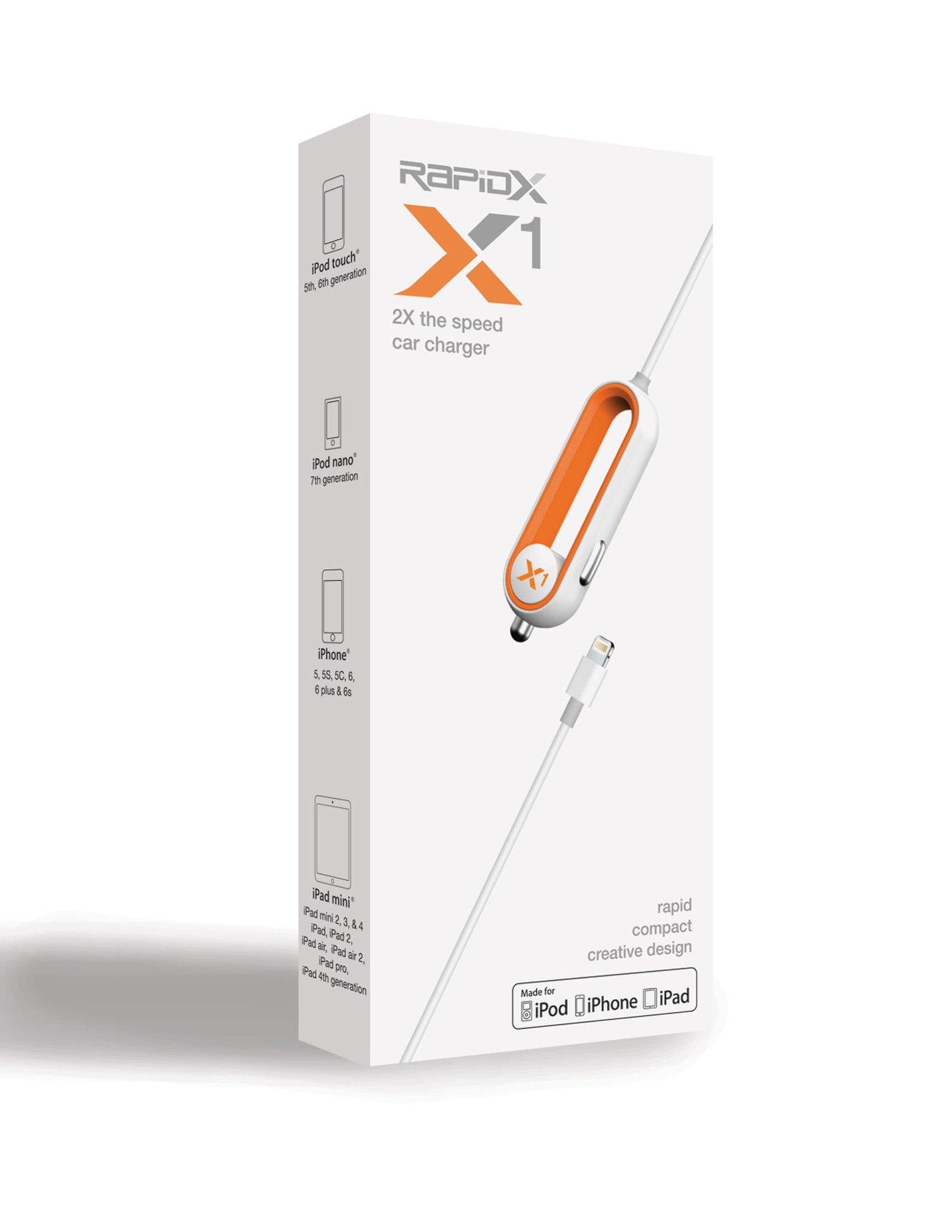 X1 Car Charger with Lightning Connector - Orange - RapidX